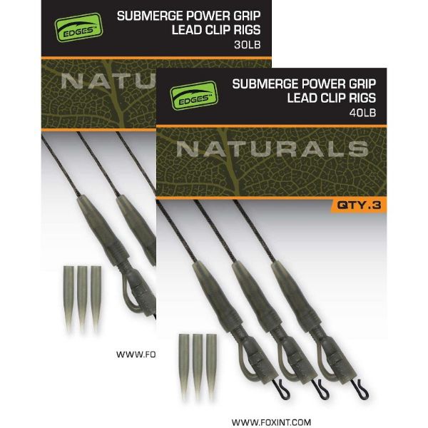 Fox Edges Naturals Submerge Power Grip Lead Clip Leaders - 40lb